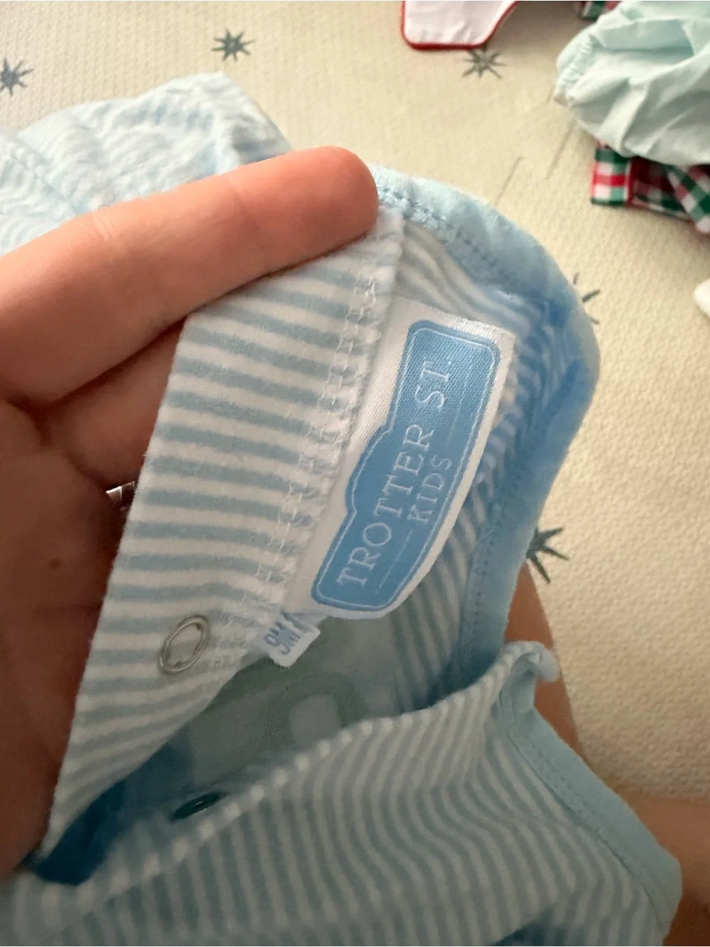 Trotter Street Light Blue Long Sleeve Striped Baby Bubble "Cooper" Monogram 9 M - Picture 2 of 2